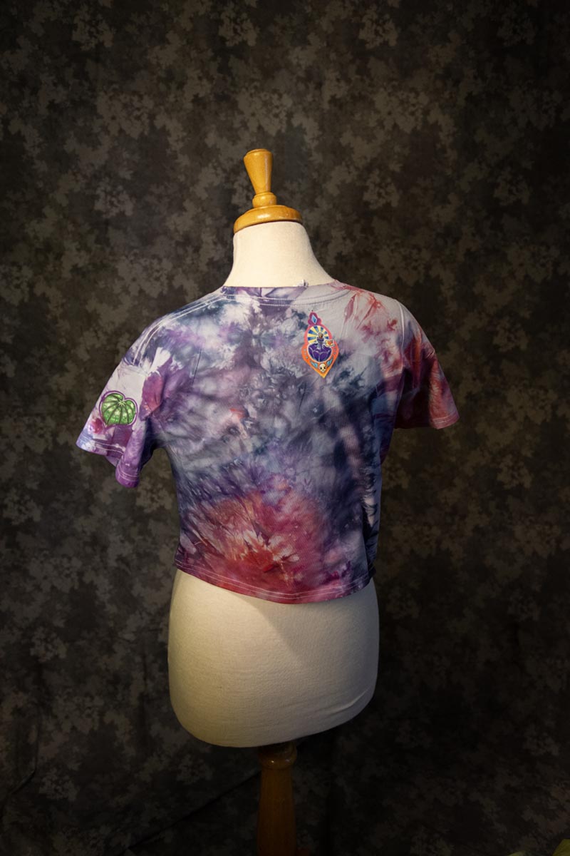 Tie Dyed, Puriri Moth Dream, woman's small crop top
