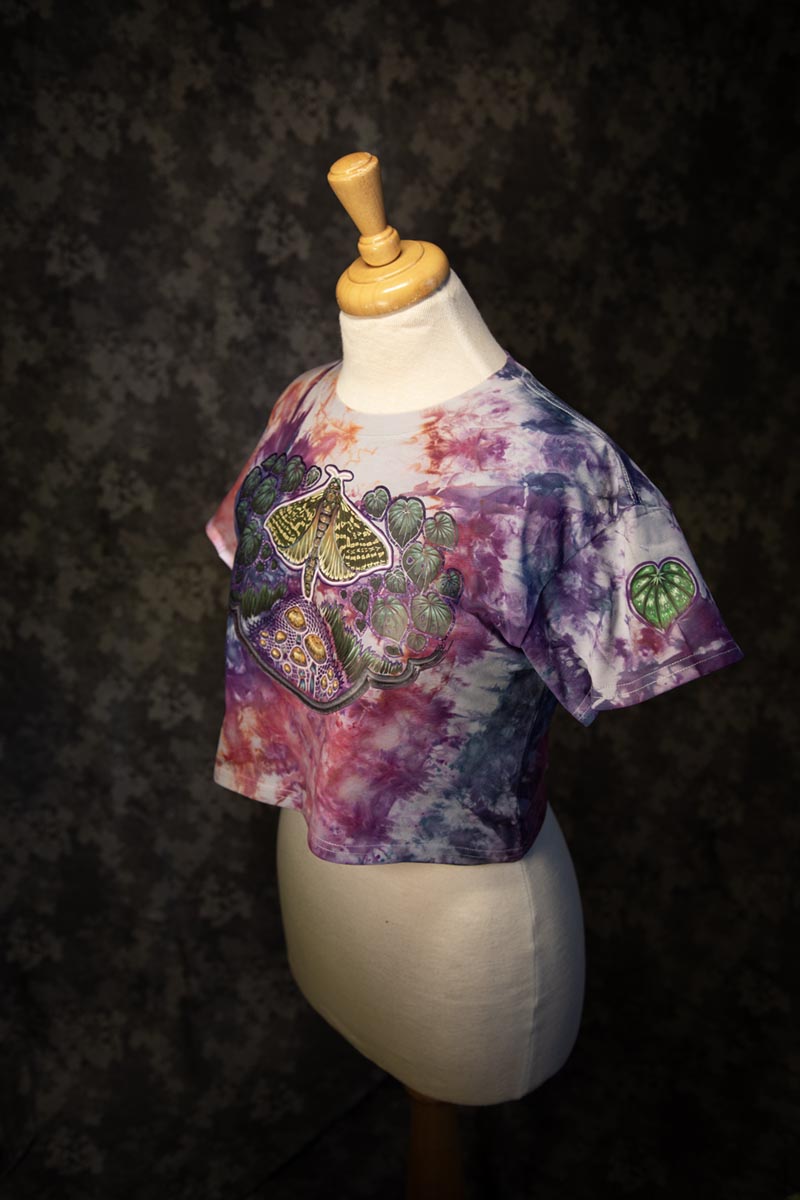 Tie Dyed, Puriri Moth Dream, woman's small crop top