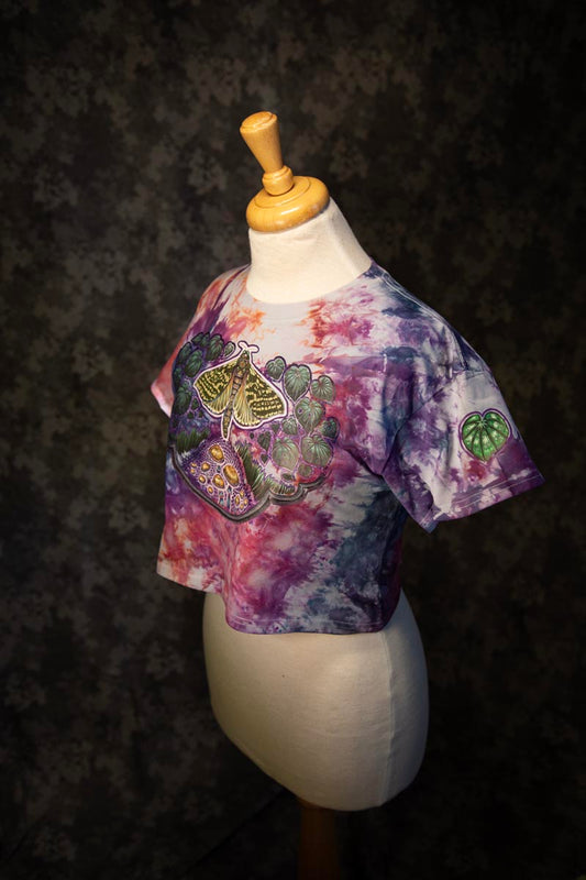 Tie Dyed, Puriri Moth Dream, woman's small crop top