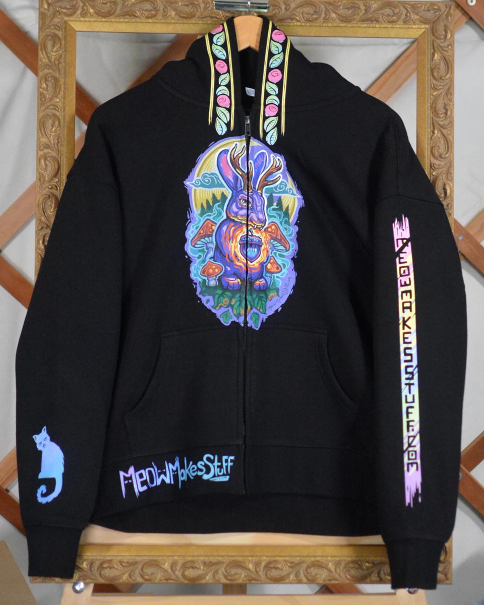 Jackalope with Cat Skull detailing Hoodie