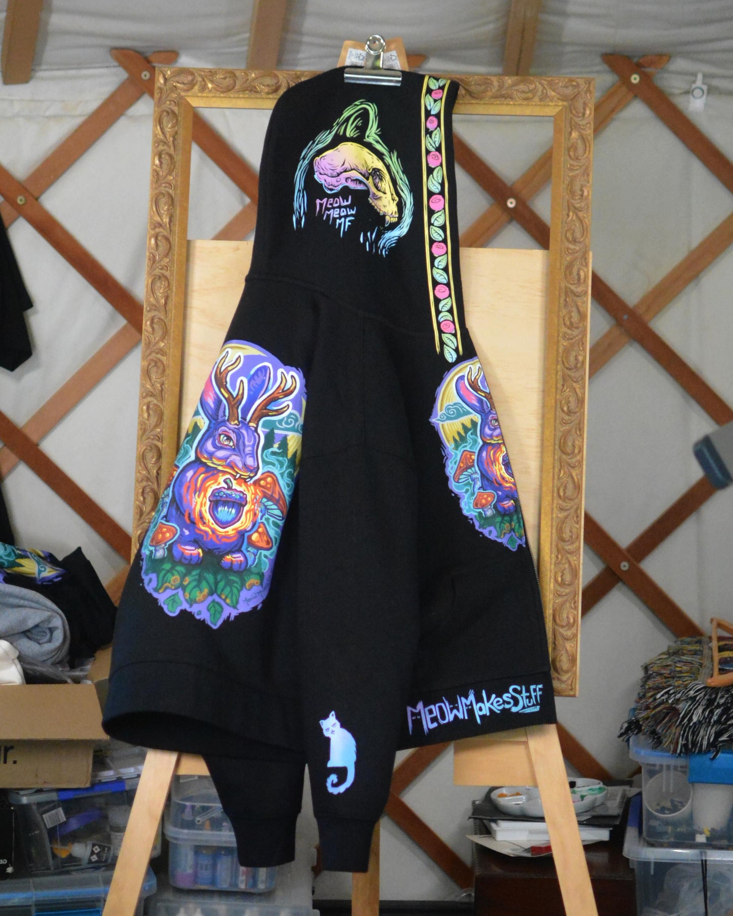 Jackalope with Cat Skull detailing Hoodie